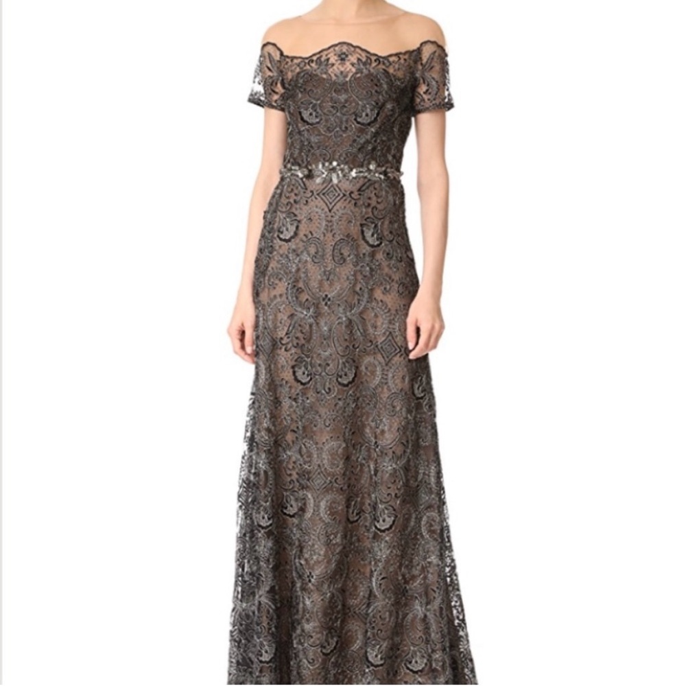 EDIT: SOLD Marchesa Notti Elegant Black Lace Off-Shoulder Illusion Dress size 4